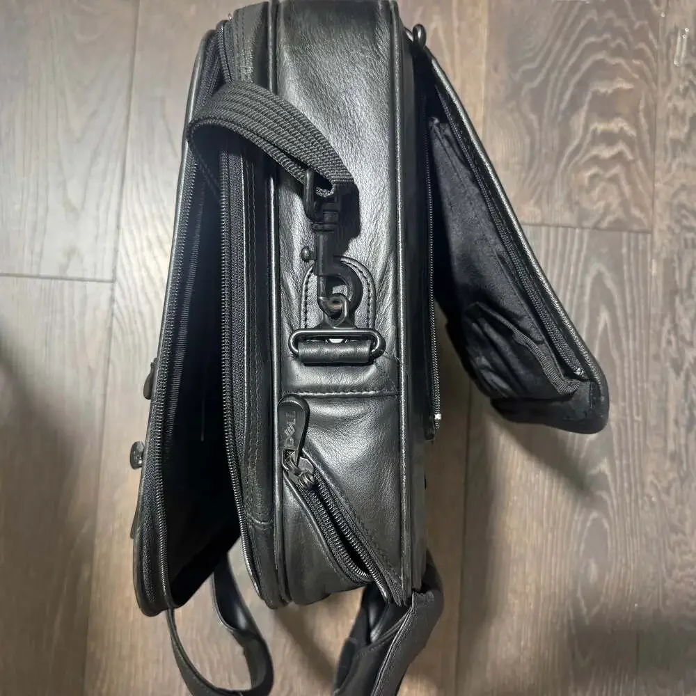 DELL Black Leather Executive Brief Case Laptop Travel Bag Office (17x13)